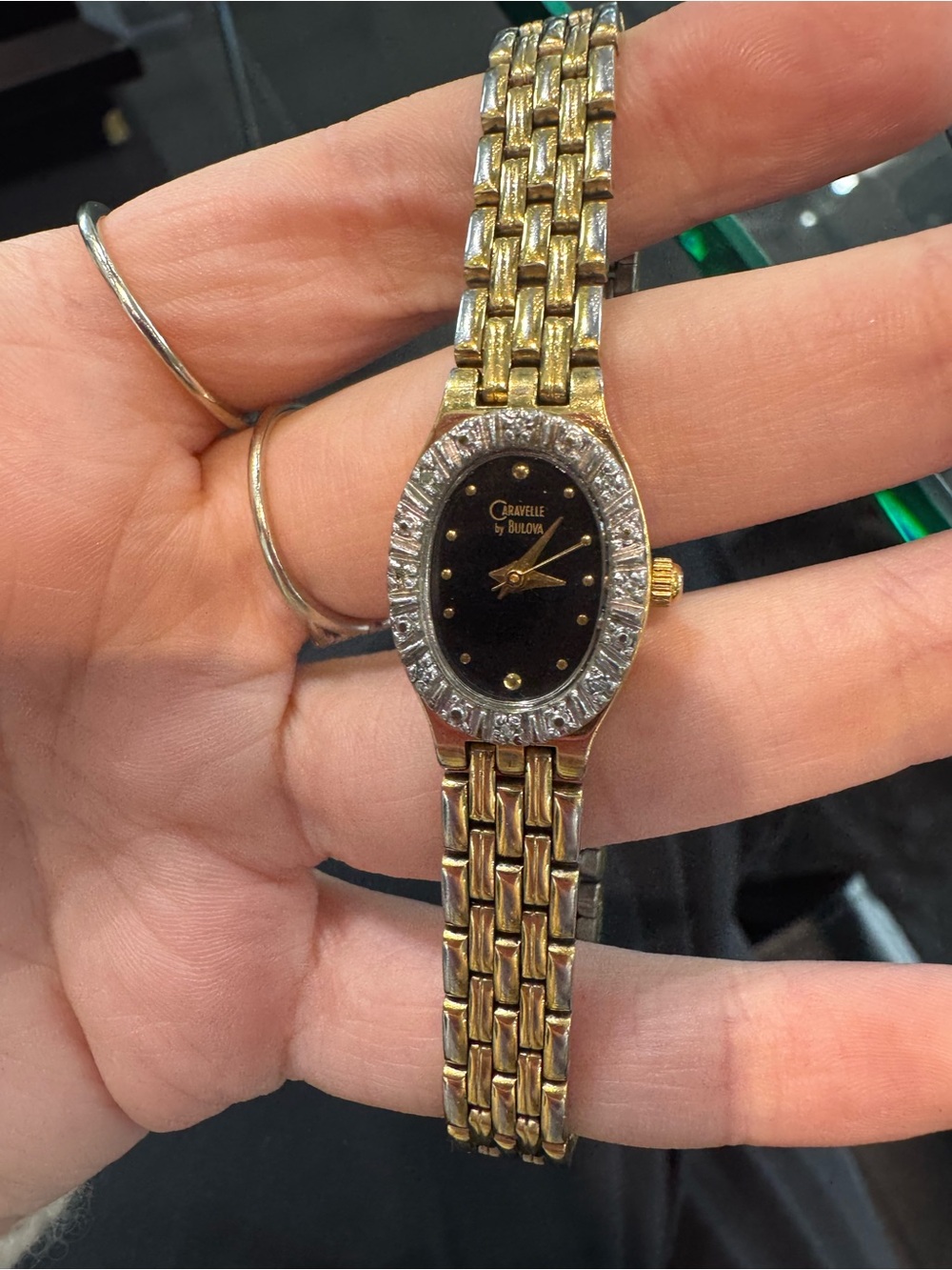 Vintage Caravelle by Bulova Gold-Tone Crystal Cocktail Watch